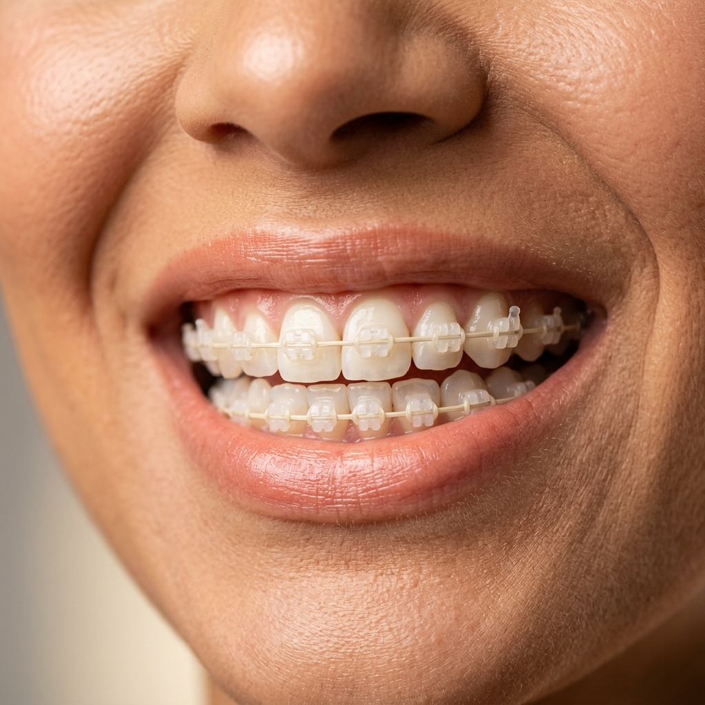 Patient showing ceramic aesthetic braces details