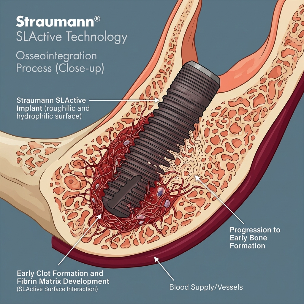Rapid bone integration on the hydrophilic Straumann SLActive implant surface