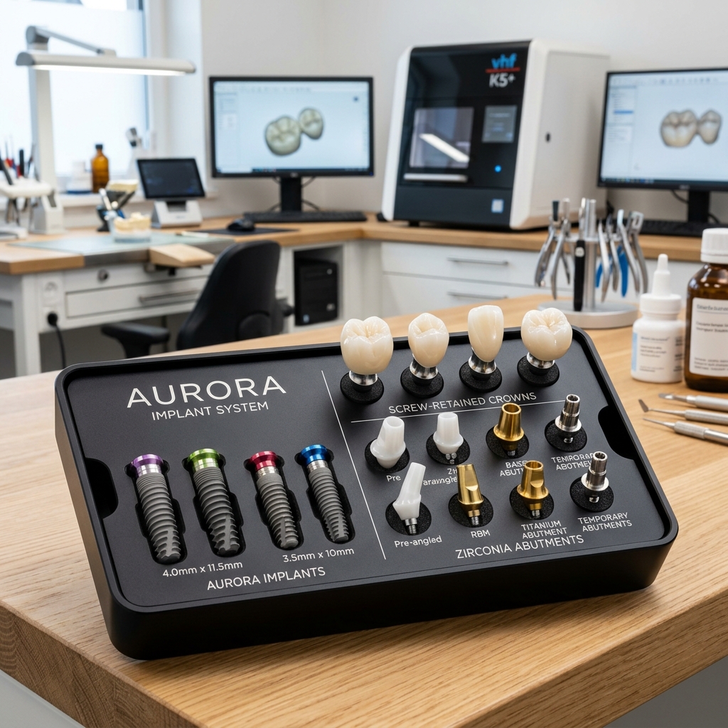 Premium dental implant systems on presentation display