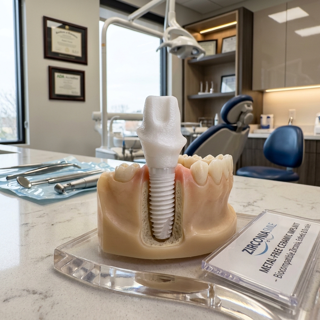 Detailed structure of white ceramic zirconia dental implant
